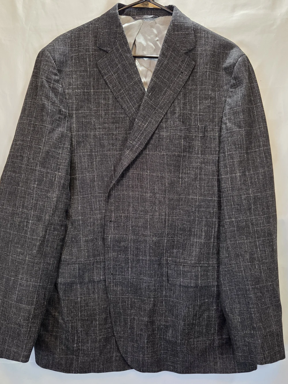 Jack Victor Mens 46L Wool Cotton Linen Sport Coat Charcoal Plaid